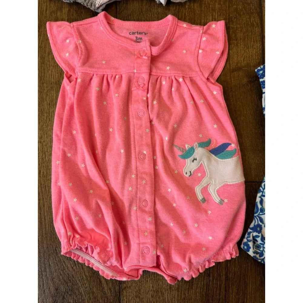 Carters Baby Girl Clothes Lot 3 Months Rompers Outfits Summer Bundle Unicorn Dot